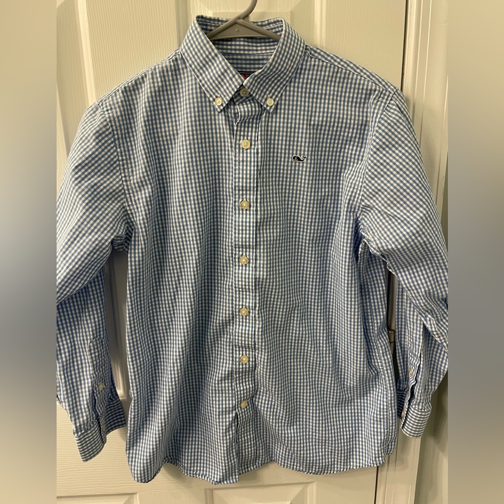 Vineyard vines gingham blue white dress shirt size 12-14